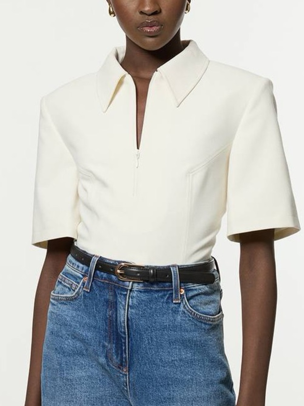 Karen Millen Ivory “Compact Stretch Essential Tailored Collar Top”